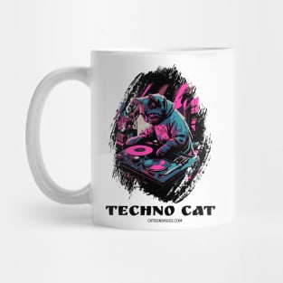 Techno cat - Catsondrugs.com - rave, edm, festival, techno, trippy, music, 90s rave, psychedelic, party, trance, rave music, rave krispies, rave flyer Mug